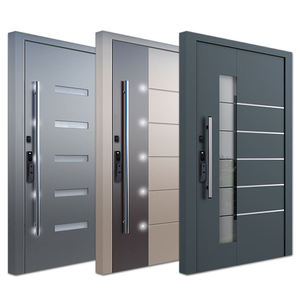 Puerta de entrada de seguridad moderna de acero con cerradura inteligente; resistente a robos; adecuada para apartamentos y villas.
