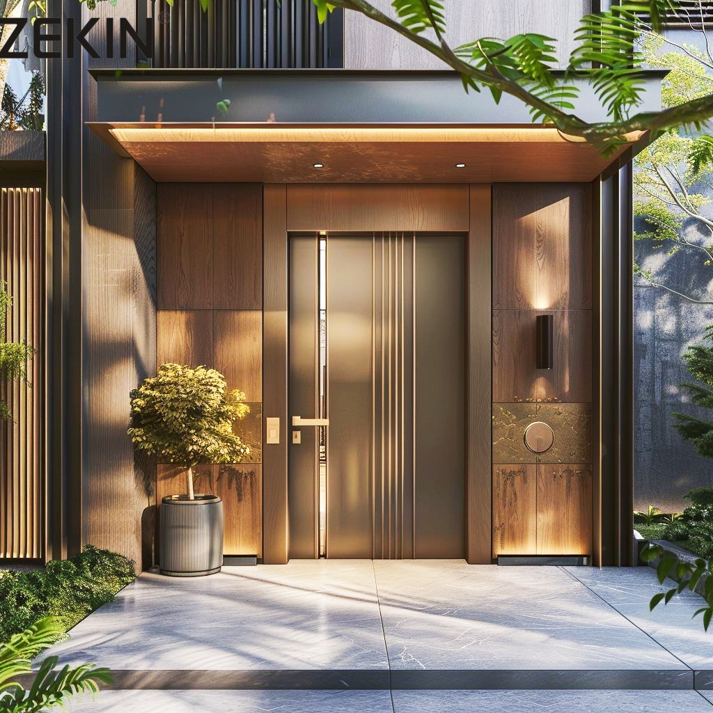 ZEKIN Diseño moderno americano, aislamiento térmico, prevención de incendios, puerta pivotante de lujo para entrada principal de casas.