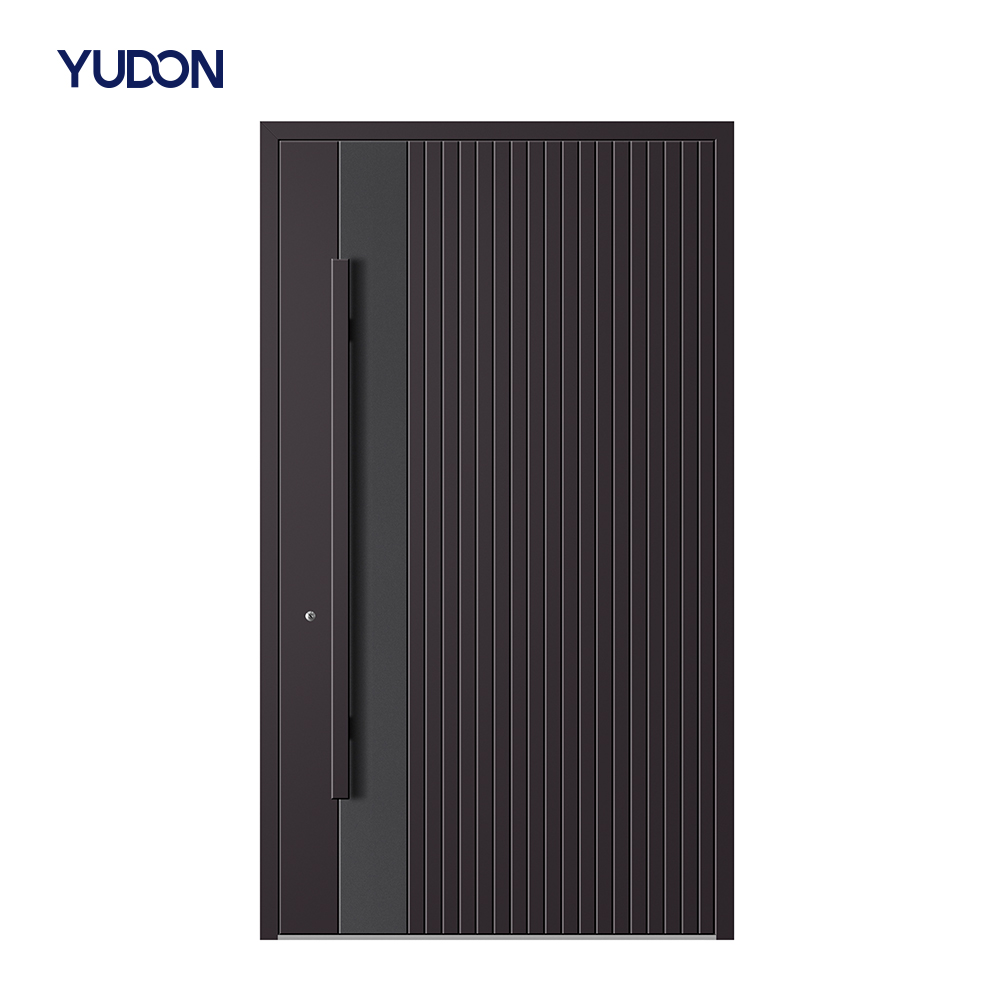 Puerta exterior de aluminio para villa YUDON DOOR, puerta de entrada metálica con cerradura multipunto y panel lateral insonorizado. Servicio OEM/ODM.