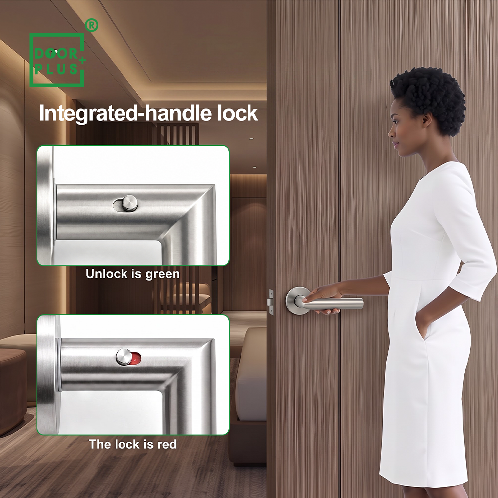 Cerraduras de privacidad Doorplus, manijas de seguridad tubulares de acero inoxidable para puertas de entrada, cerradura de palanca integrada para baño.