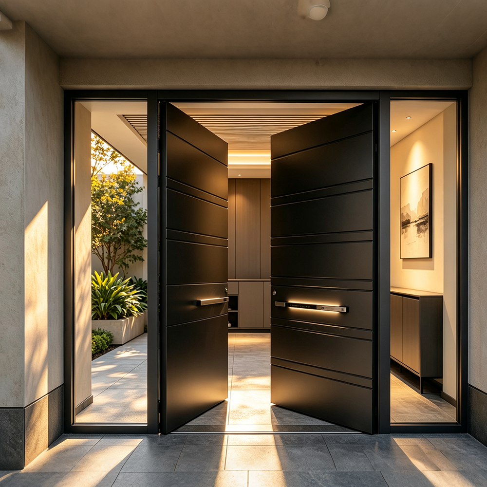 Puerta de entrada de aluminio minimalista para villa moderna