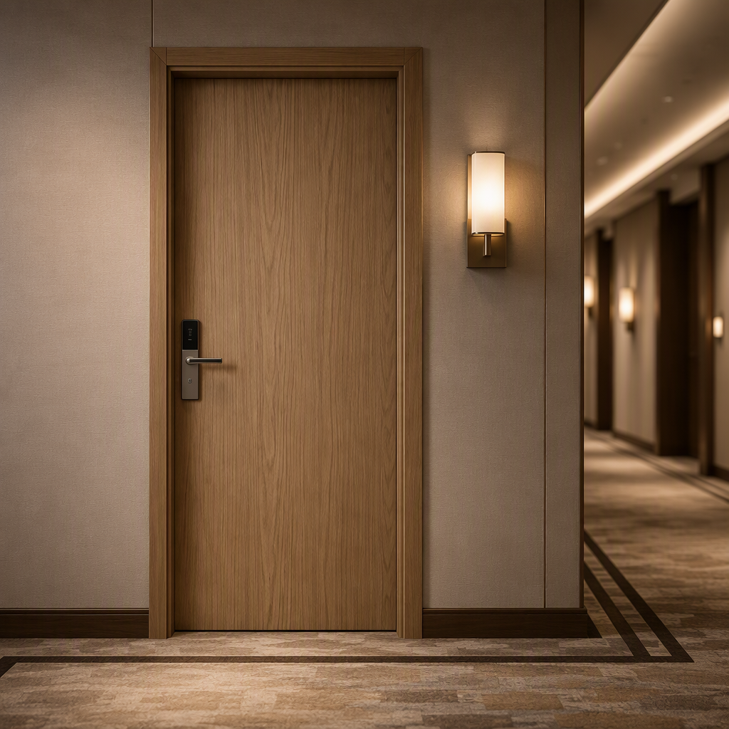 Puertas personalizadas para habitaciones de hotel con revestimiento de melamina, resistentes a arañazos, para interiores, suministro a granel, diseño minimalista, garantía de 5 años.