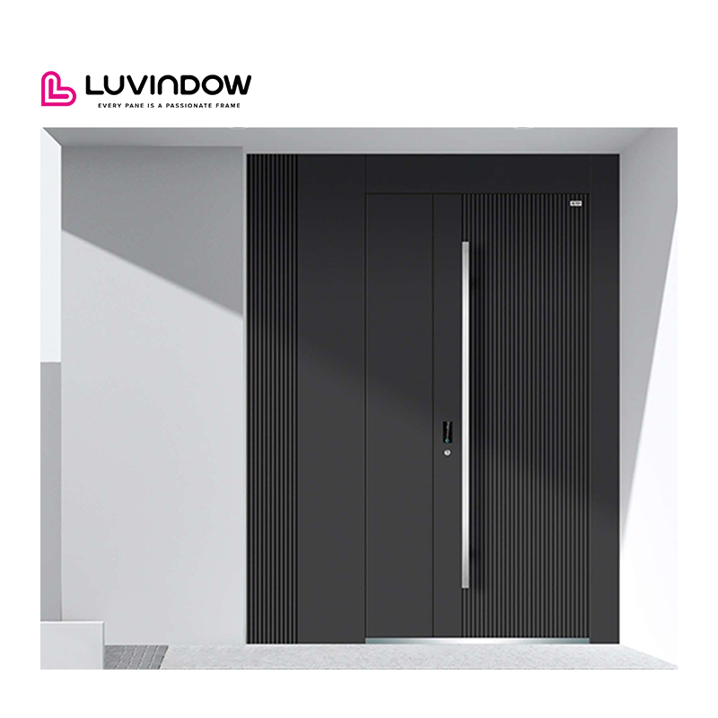 Puerta de entrada frontal pivotante moderna de aluminio de gran tamaño para exteriores, con diseño impermeable y resorte, apta para uso exterior.