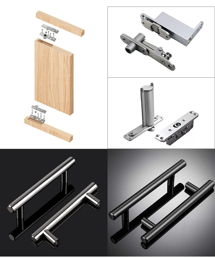 Primer plano de unión de madera y cristal en puerta pivotante