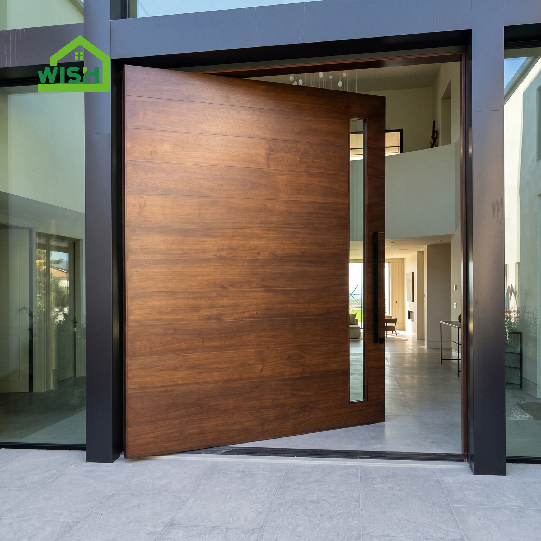 Puerta pivotante de madera maciza grande para entrada de casa moderna, puerta de entrada de seguridad de madera pivotante para villa.