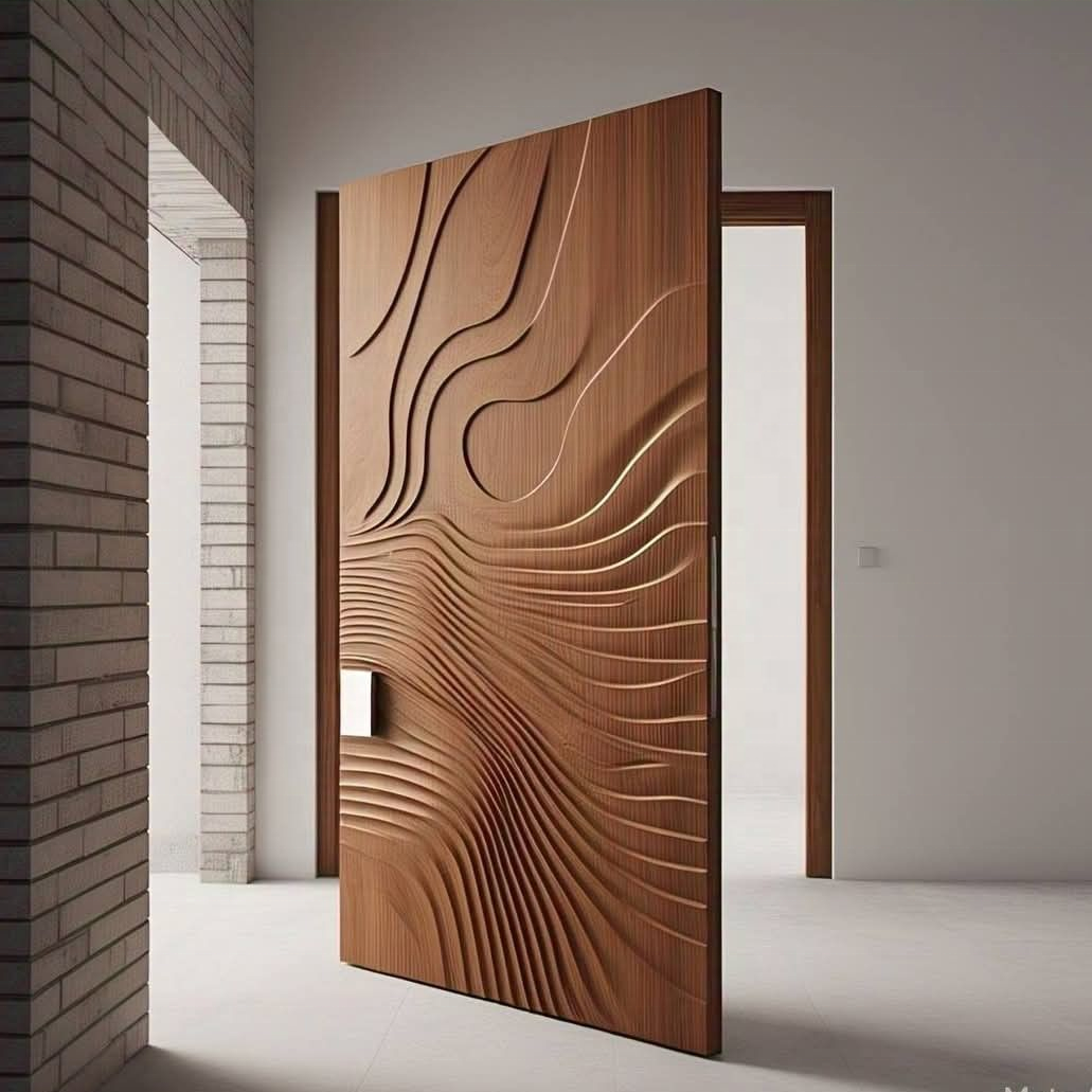 Puerta residencial moderna de madera con aluminio