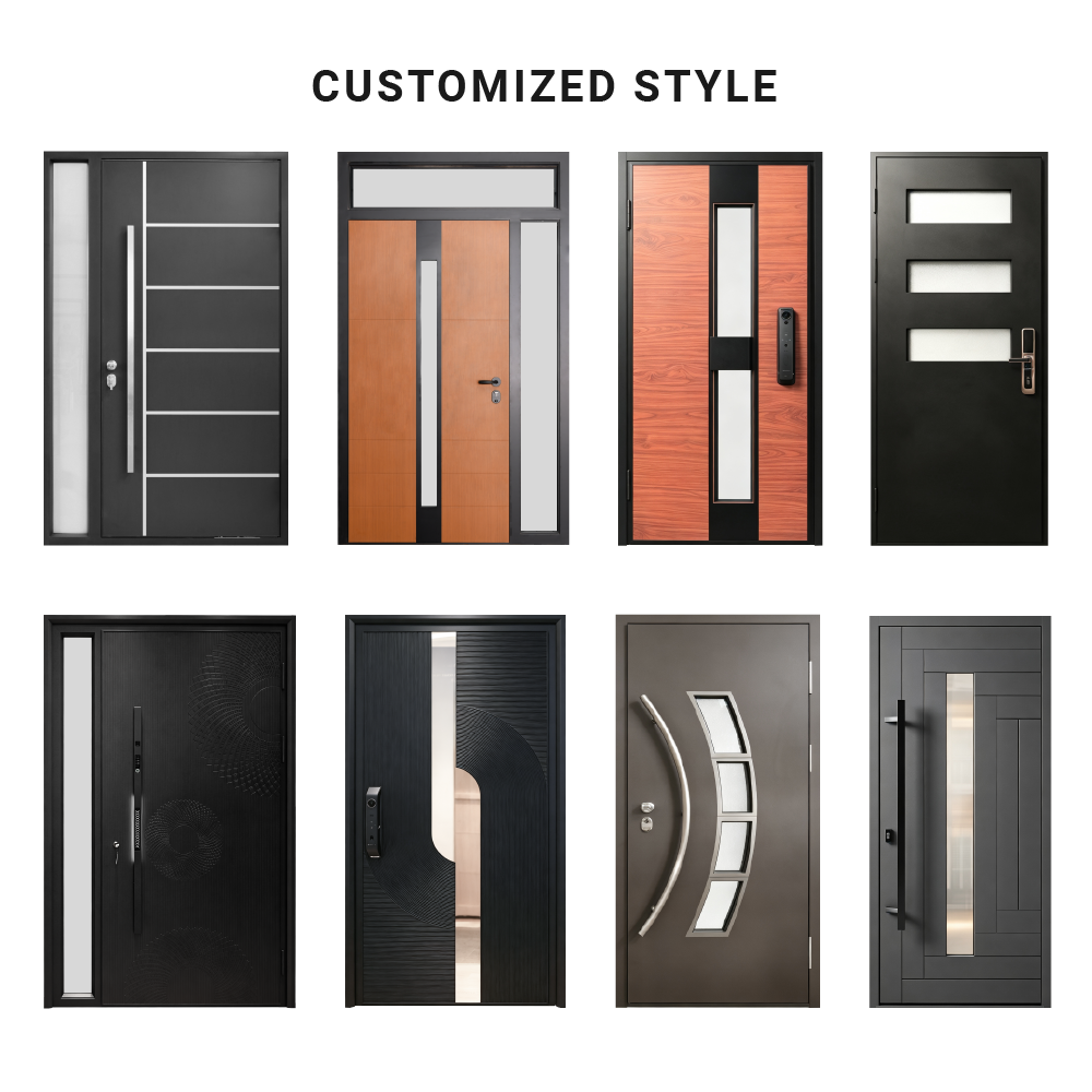 Puerta de entrada pivotante de diseño moderno para casa, puerta de seguridad de aluminio, puerta de entrada de aluminio metálico directamente de fábrica.