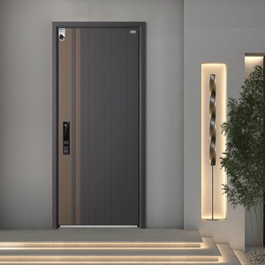 Puertas exteriores de seguridad antirrobo de doble hoja, modernas y de lujo, fabricadas en aluminio y acero, con cerradura inteligente para apartamentos y villas.
