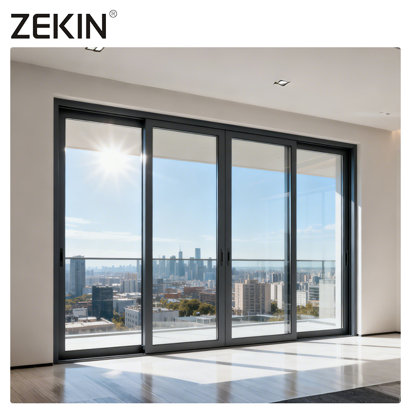 Puertas y ventanas exteriores estándar ZEKIN de doble acristalamiento con vidrio de baja emisividad, insonorizadas, color negro, para patio, aluminio, Australia.