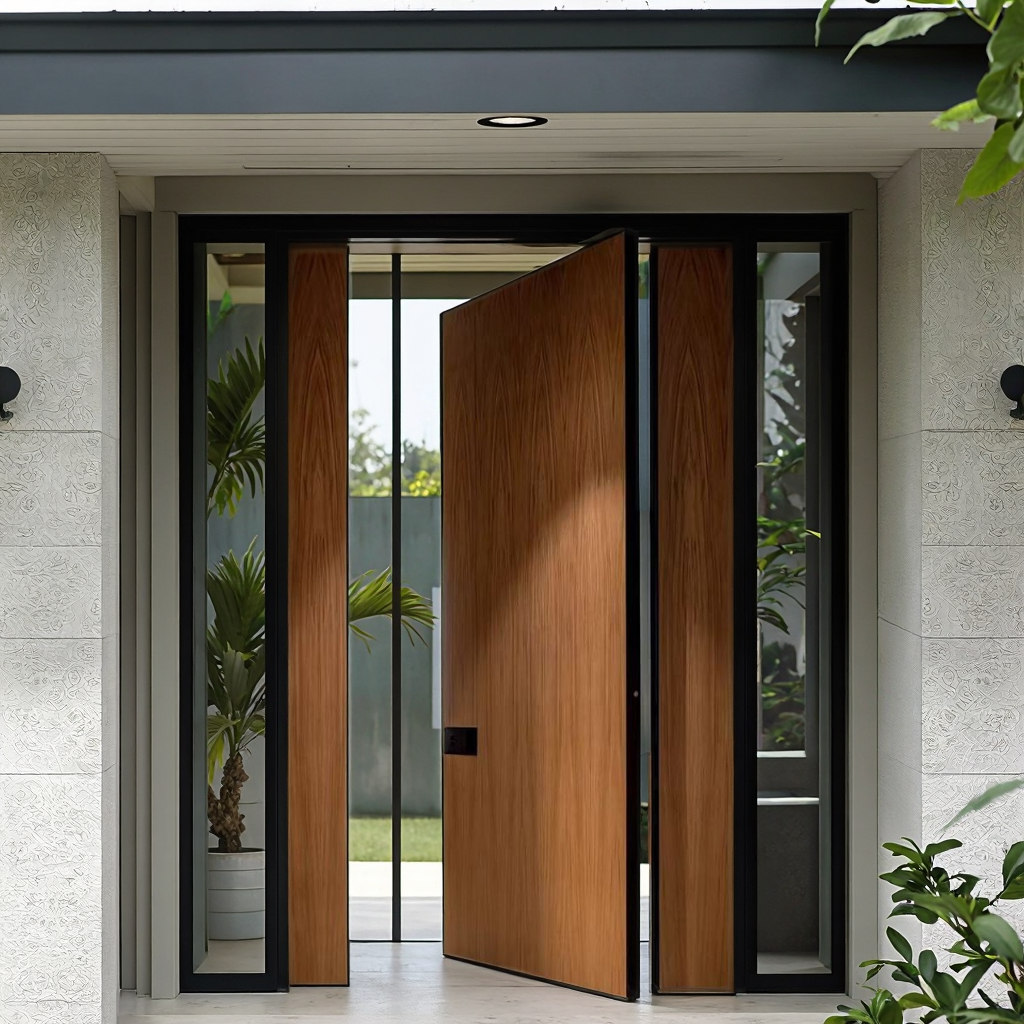Puerta pivotante de entrada grande de diseño americano moderno a medida para casas, puertas de seguridad para exteriores.