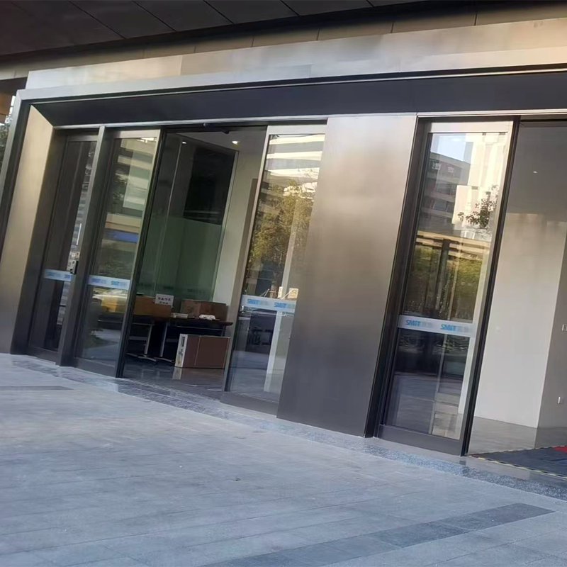 Puerta de entrada sin marco de alta calidad, puerta corredera automática para edificios comerciales.