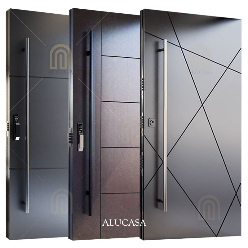 Puerta de entrada pivotante de aluminio de diseño moderno Alucasa, estilo nuevo, para villas de lujo, puertas de vidrio modernas para casas.