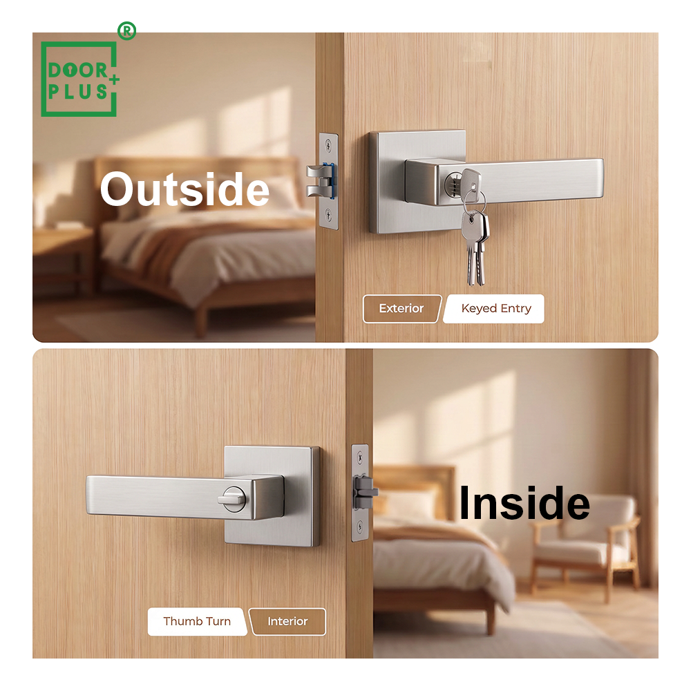 Manija de puerta cuadrada de entrada Doorplus, manija de puerta de estilo americano contemporáneo, juego de cerraduras