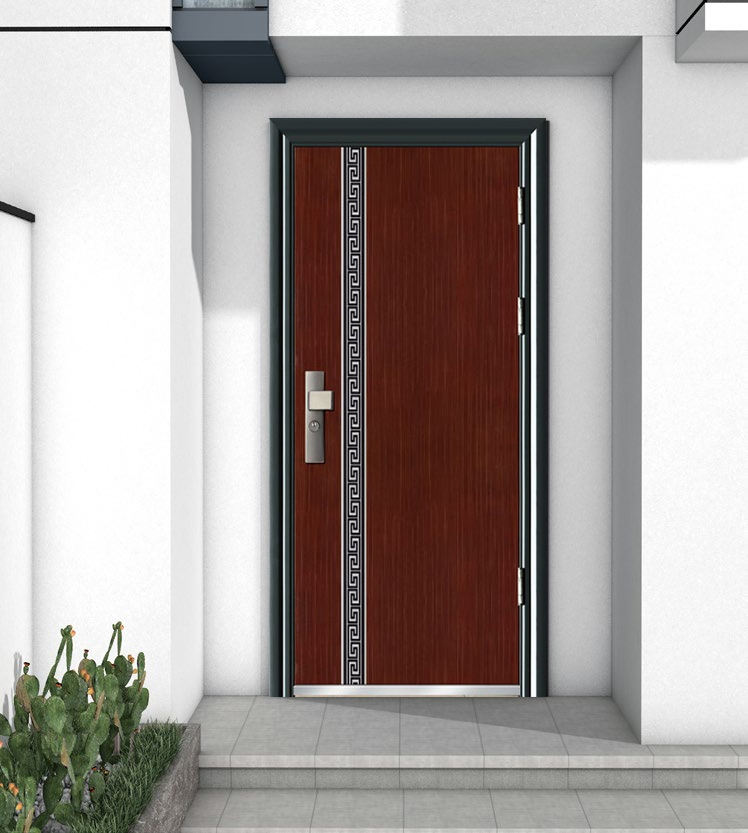 Puerta principal de seguridad antirrobo con estructura blindada de acero y madera de estilo italiano.