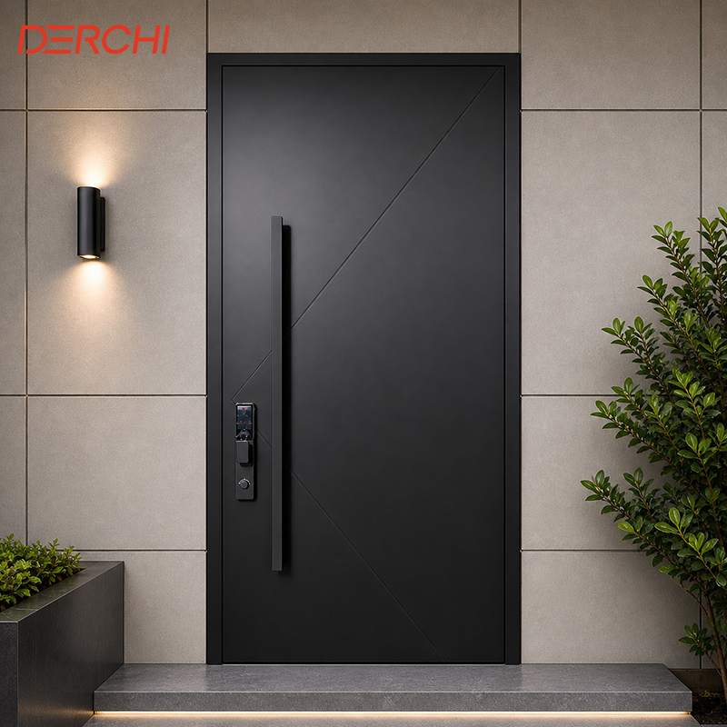 Puerta de entrada de aluminio insonorizada con rotura de puente térmico, puerta frontal de aluminio, puerta de seguridad exterior a medida.