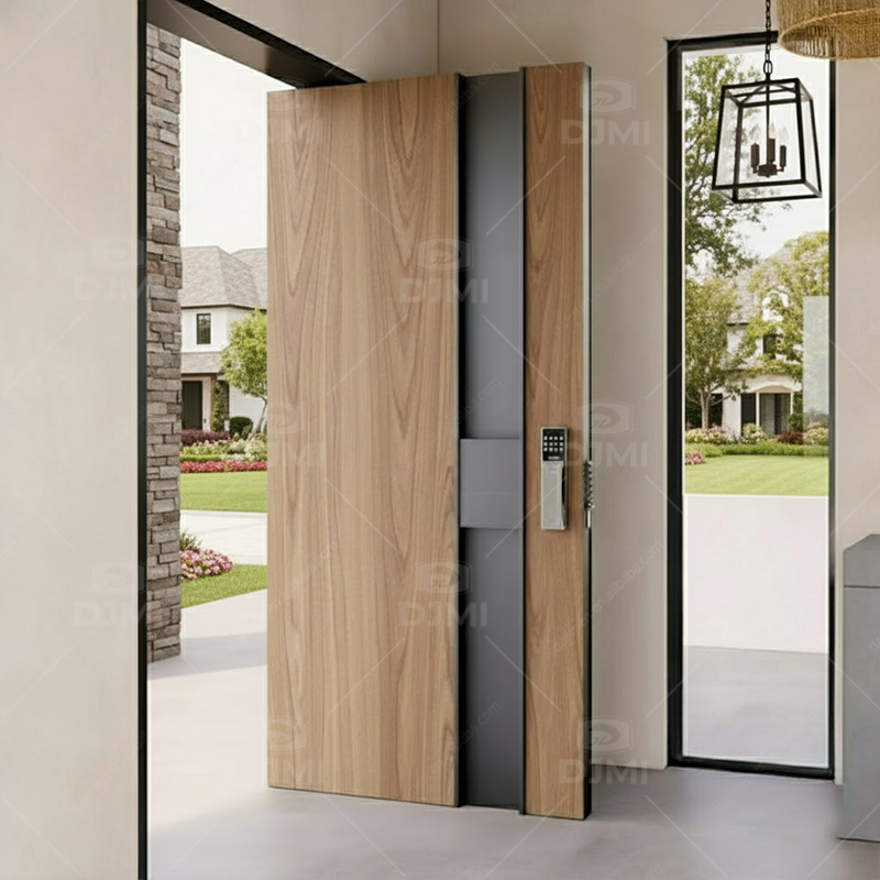 Puerta de entrada principal de madera maciza de nogal negro para casa o villa, puerta de entrada exterior de madera insonorizada y segura con marco.