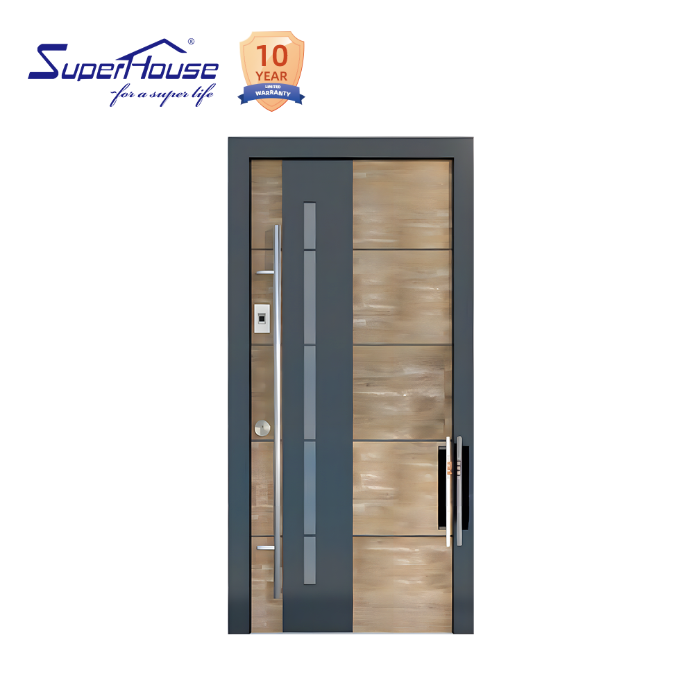 Puerta de entrada moderna de aluminio Superhouse con cristal, fabricada en China a bajo precio.