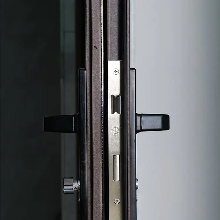 Puerta abatible RG50 insonorizada con doble cristal templado y aluminio, puerta delgada de apertura para el hogar.