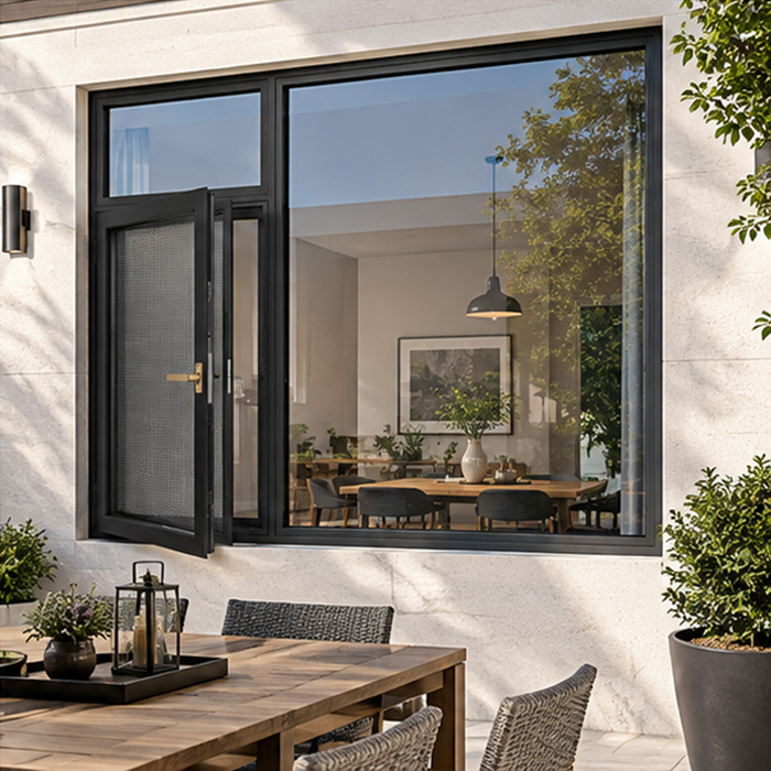 Puertas de entrada comerciales de aluminio con sistemas de vidrio de rotura de puente térmico para edificios de oficinas, tiendas, hoteles y proyectos públicos.