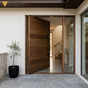 Puerta pivotante de madera maciza para entrada principal, apartamento moderno ventilado, exterior, personalizada, venta al por mayor, calidad premium, color negro.