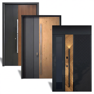 Puertas de seguridad exteriores principales modernas de lujo, resistentes a huracanes, con cerradura inteligente y manija larga para villas.