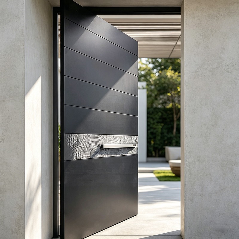 Puerta pivotante de aluminio resistente a huracanes y vientos extremos para proyectos comerciales
