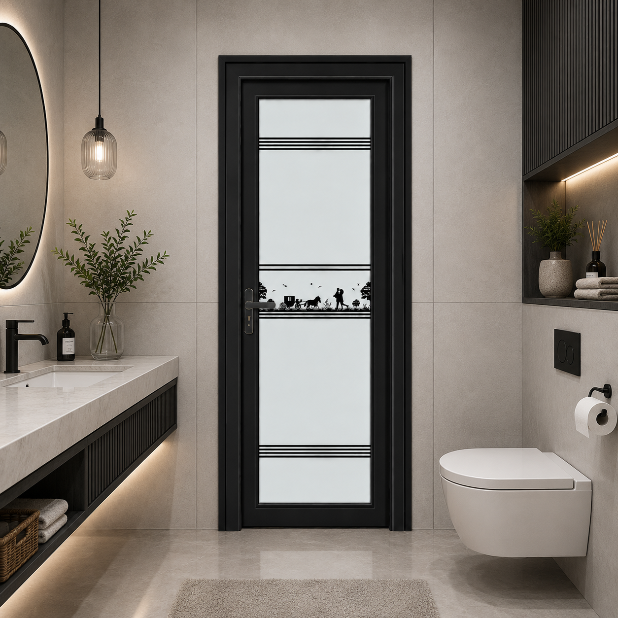 Puerta de baño de aluminio con acabado resistente a la corrosión para proyectos residenciales en el sudeste asiático.