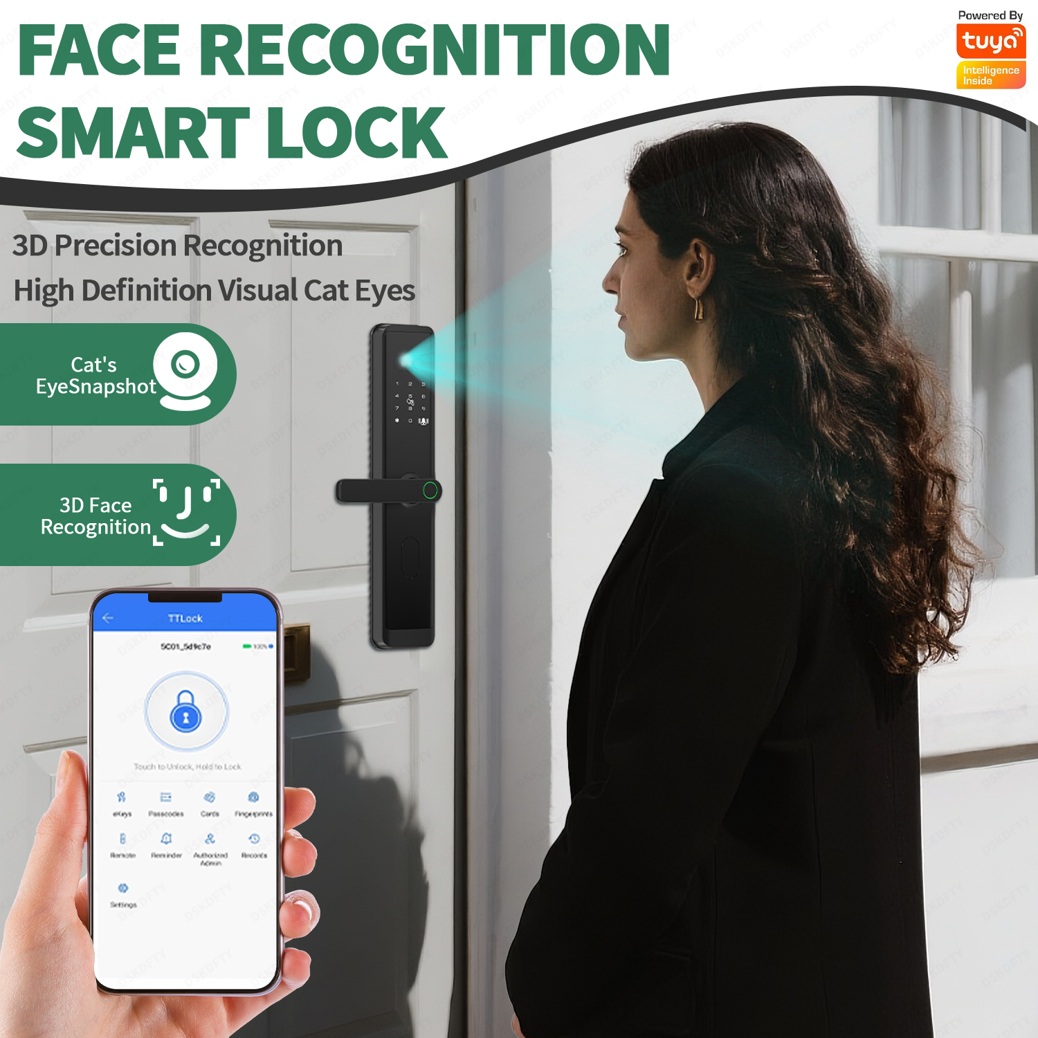 Cerradura digital con contraseña y huella dactilar de aleación de aluminio de alta gama Tuya Ttlock, cerradura inteligente para puerta con Wi-Fi y llave inteligente electrónica.