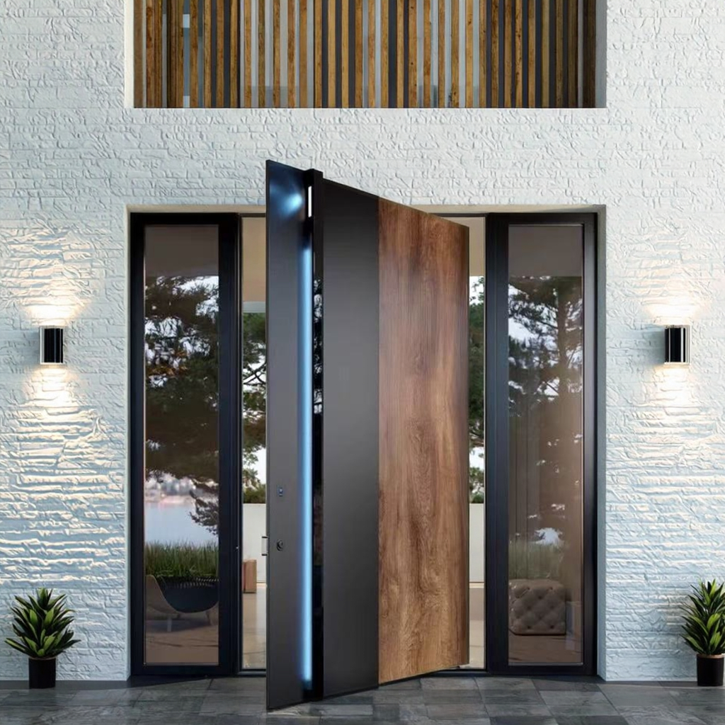 Puerta pivotante de entrada grande de diseño americano moderno a medida para casas, puertas de seguridad para exteriores.