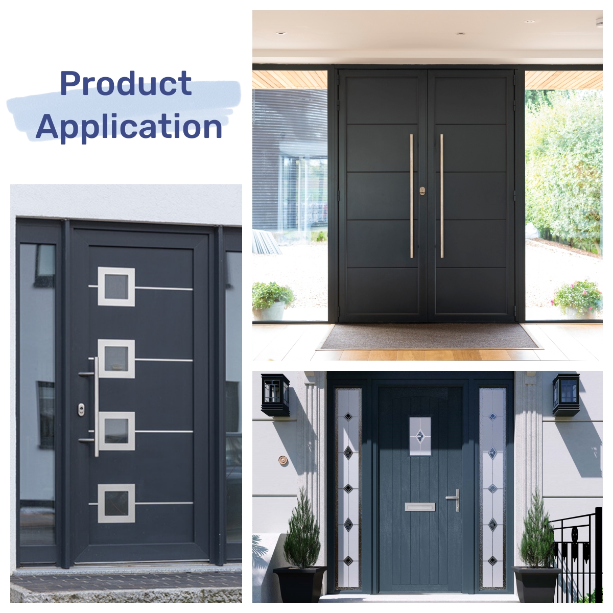 Puertas exteriores pivotantes batientes de aluminio impermeables modernas WANJIA con cristal para entrada principal.