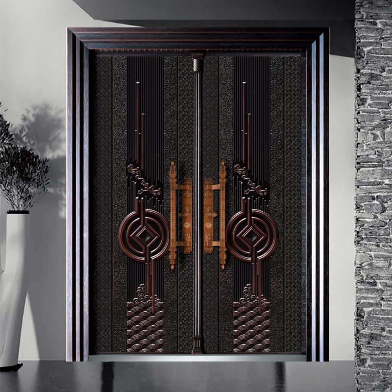 Puerta de Seguridad Mixta con Panel de Fundición y Madera