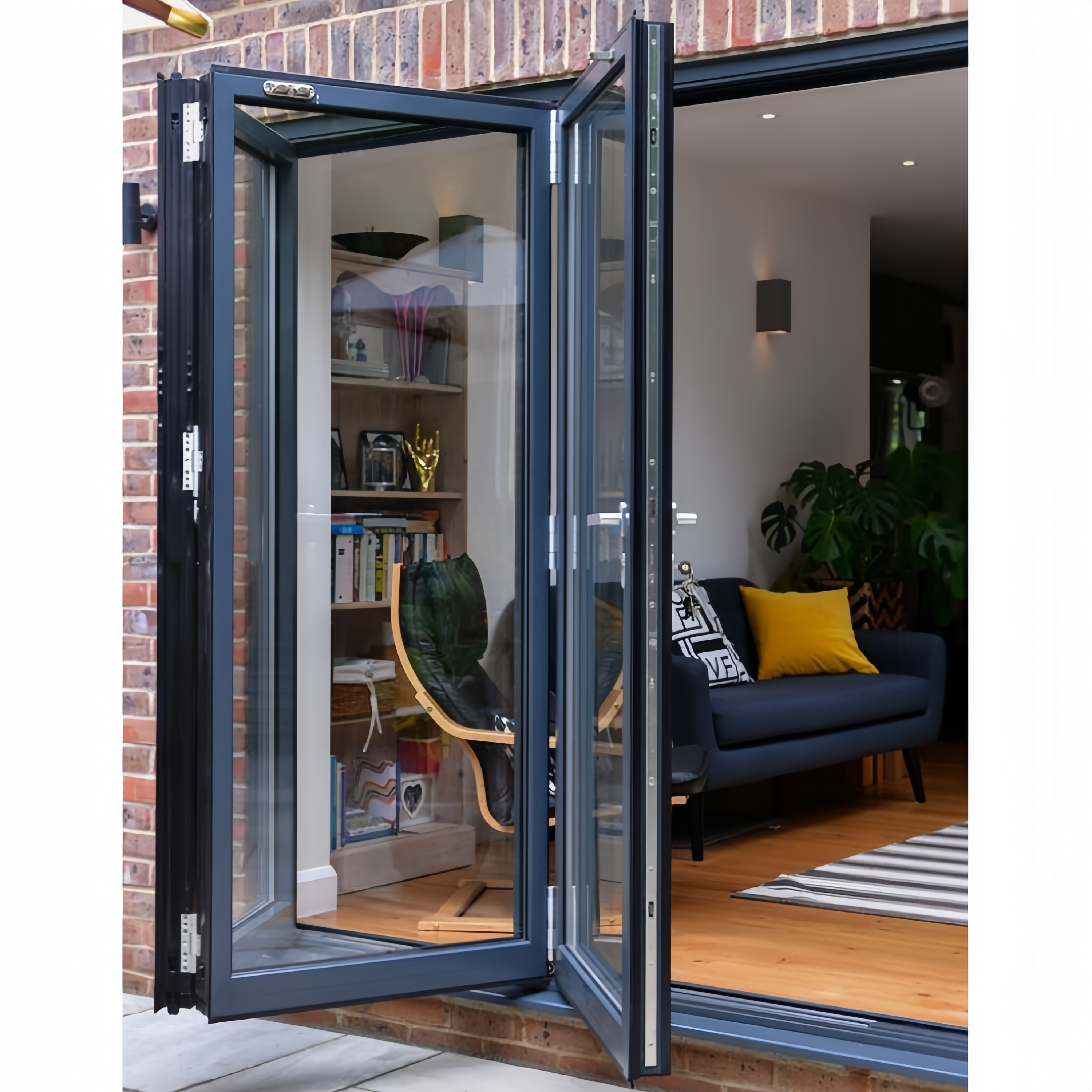 Puertas plegables de aluminio de doble cristal templado, estilo sencillo, de alta seguridad y eficiencia energética, personalizadas para portón de entrada y resistentes a huracanes.