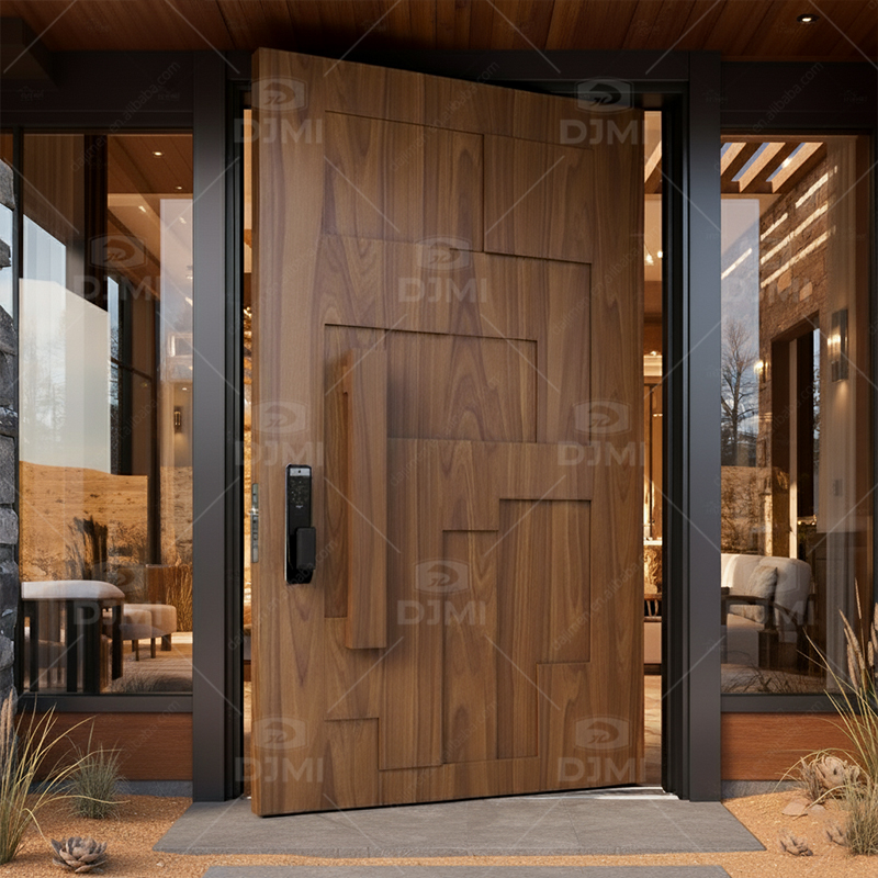 Puerta de entrada principal de madera maciza de nogal negro para casa o villa, puerta de entrada exterior de madera insonorizada y segura con marco.
