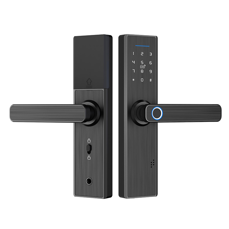 Cerradura inteligente Tuya de aleación de aluminio con lector de huellas dactilares digital, tarjeta de acceso y desbloqueo mediante aplicación para la seguridad del hogar.