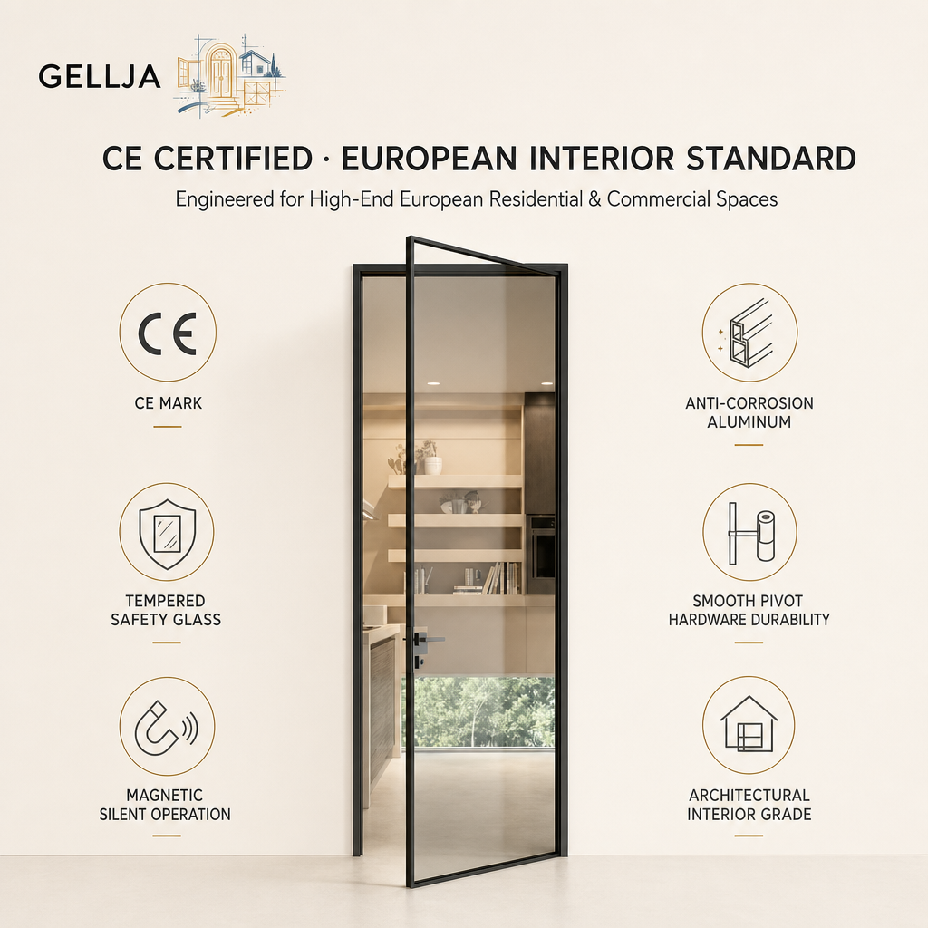 Puerta vertical batiente de aluminio y cristal con marco estrecho de diseño francés moderno para interiores (cocina, dormitorio, patio, baño) y exteriores.