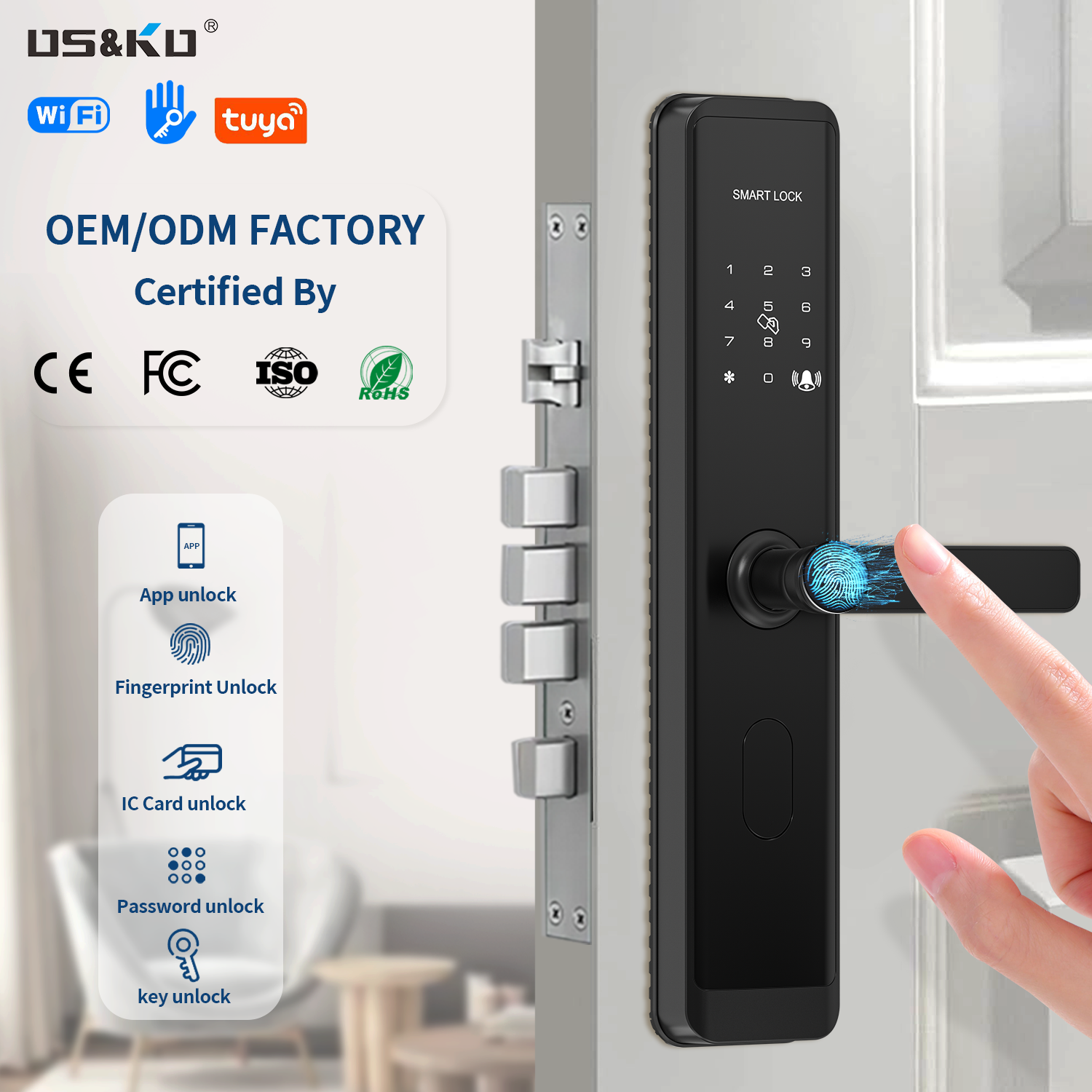 Cerradura digital con contraseña y huella dactilar de aleación de aluminio de alta gama Tuya Ttlock, cerradura inteligente para puerta con Wi-Fi y llave inteligente electrónica.