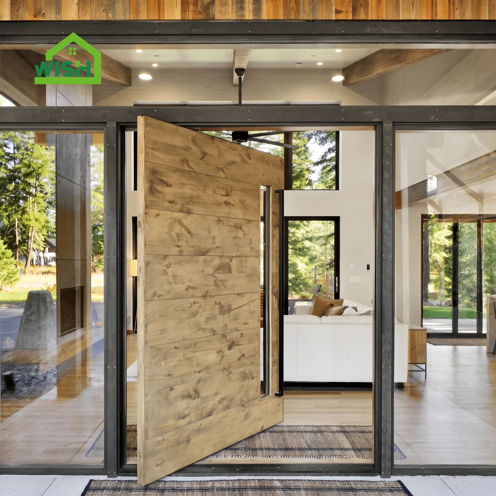 Puerta pivotante de madera maciza grande para entrada de casa moderna, puerta de entrada de seguridad de madera pivotante para villa.