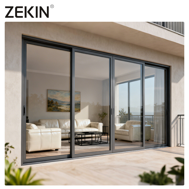 Puertas y ventanas exteriores estándar ZEKIN de doble acristalamiento con vidrio de baja emisividad, insonorizadas, color negro, para patio, aluminio, Australia.