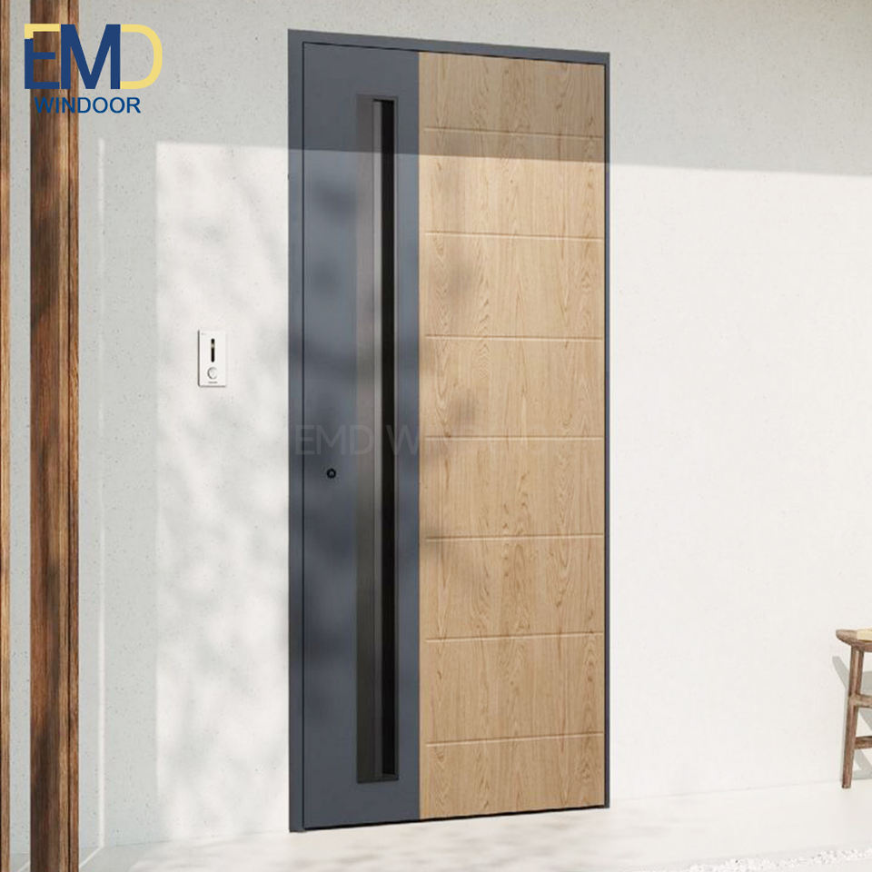 Puerta de entrada doble moderna de aleación de aluminio para villa con paneles de vidrio aislante.