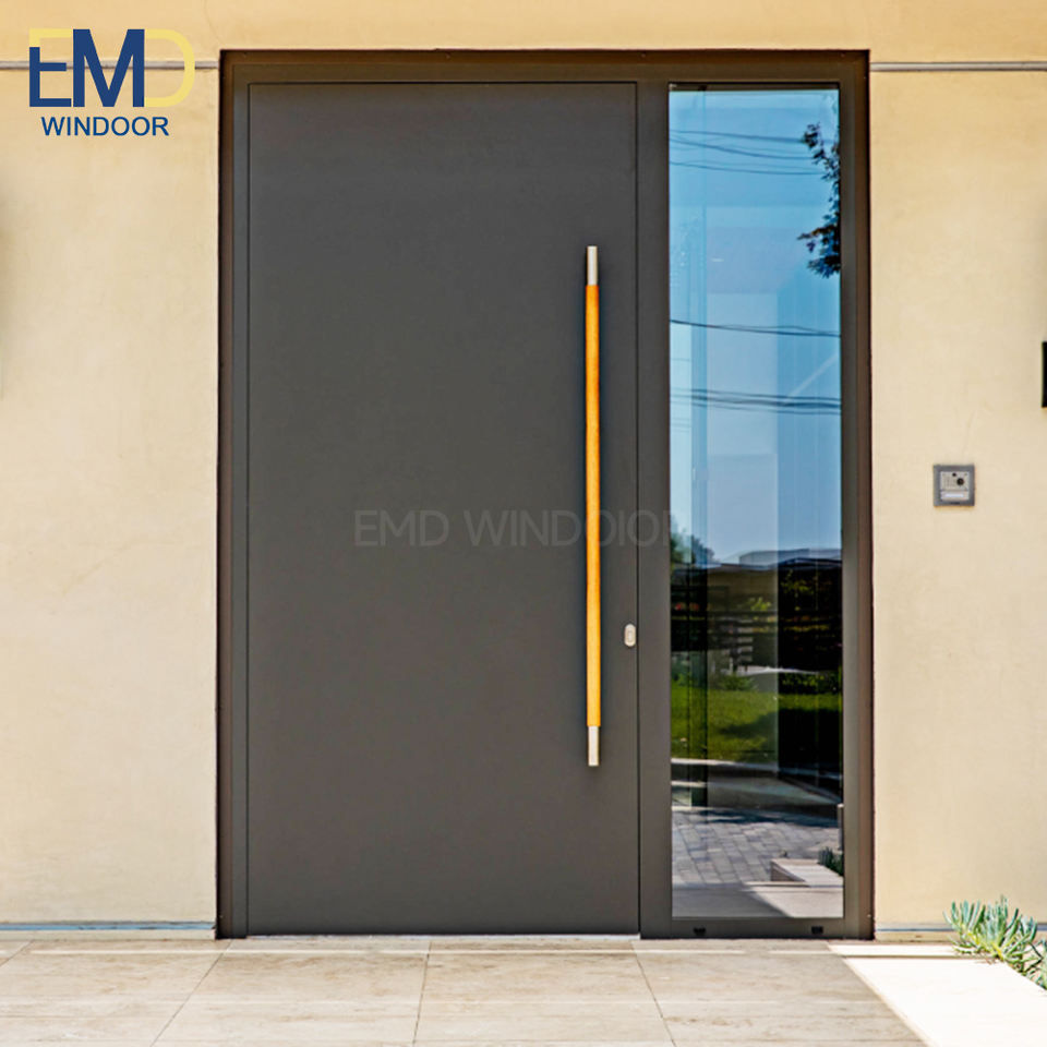 Puerta de entrada doble moderna de aleación de aluminio para villa con paneles de vidrio aislante.