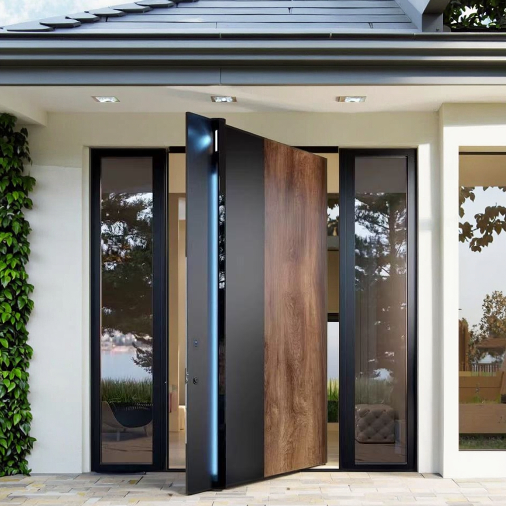 Puerta pivotante de entrada grande de diseño americano moderno a medida para casas, puertas de seguridad para exteriores.