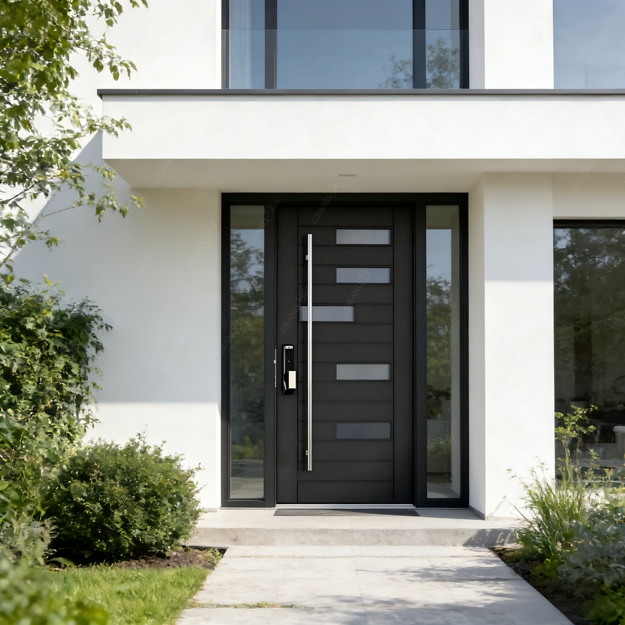 Puertas de seguridad de entrada para villas de lujo, puertas exteriores delanteras de aluminio y metal, puertas de entrada pivotantes modernas de acero inoxidable para uso residencial.