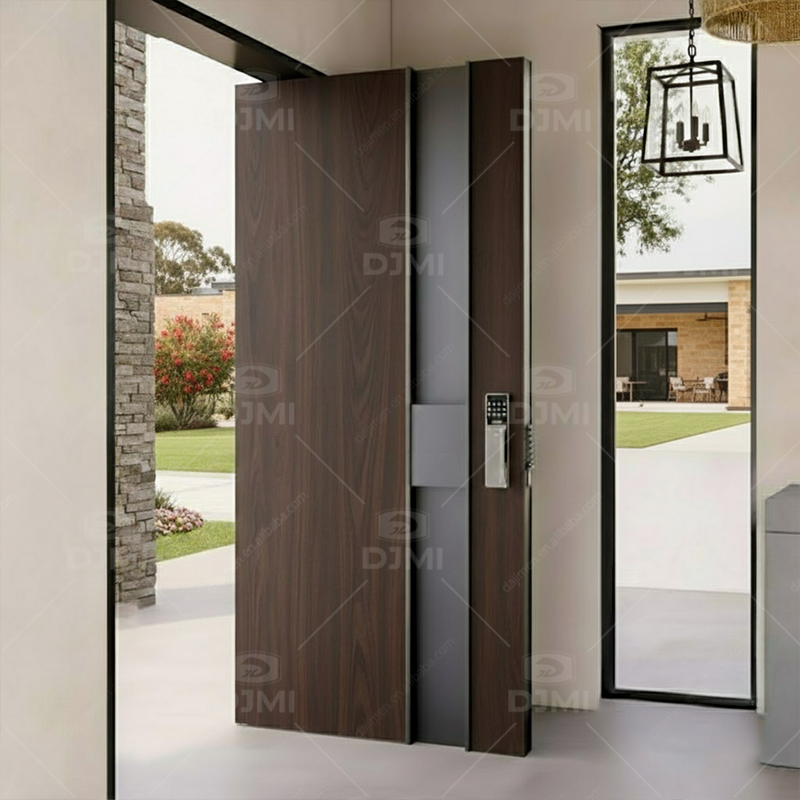 Puerta de entrada principal de madera maciza de nogal negro para casa o villa, puerta de entrada exterior de madera insonorizada y segura con marco.