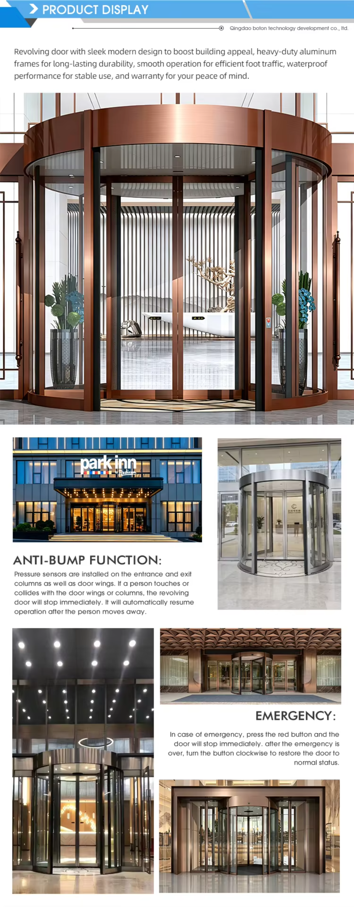Diseño arquitectónico de accesos comerciales con puertas giratorias
