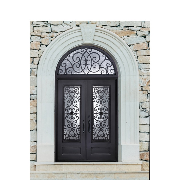 Puerta de entrada principal de lujo DERCHI con cristal y hierro forjado, puertas de entrada grandes.