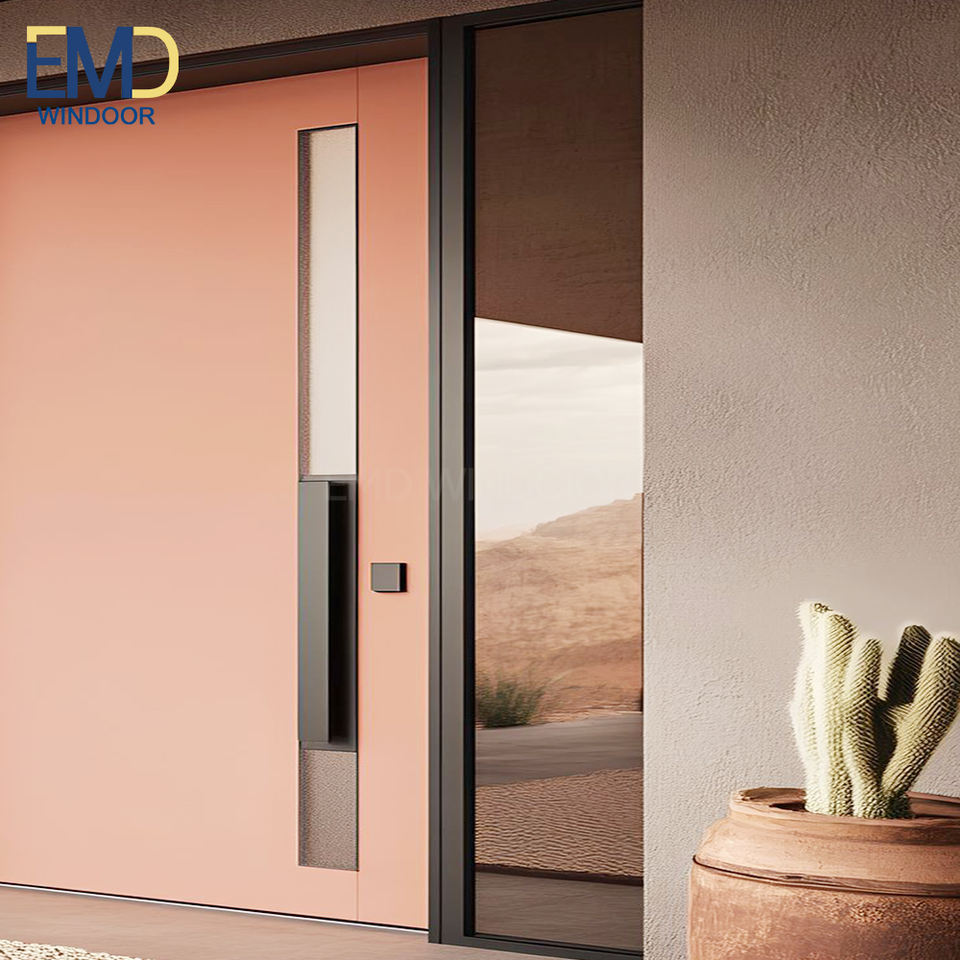 Puerta de entrada doble moderna de aleación de aluminio para villa con paneles de vidrio aislante.