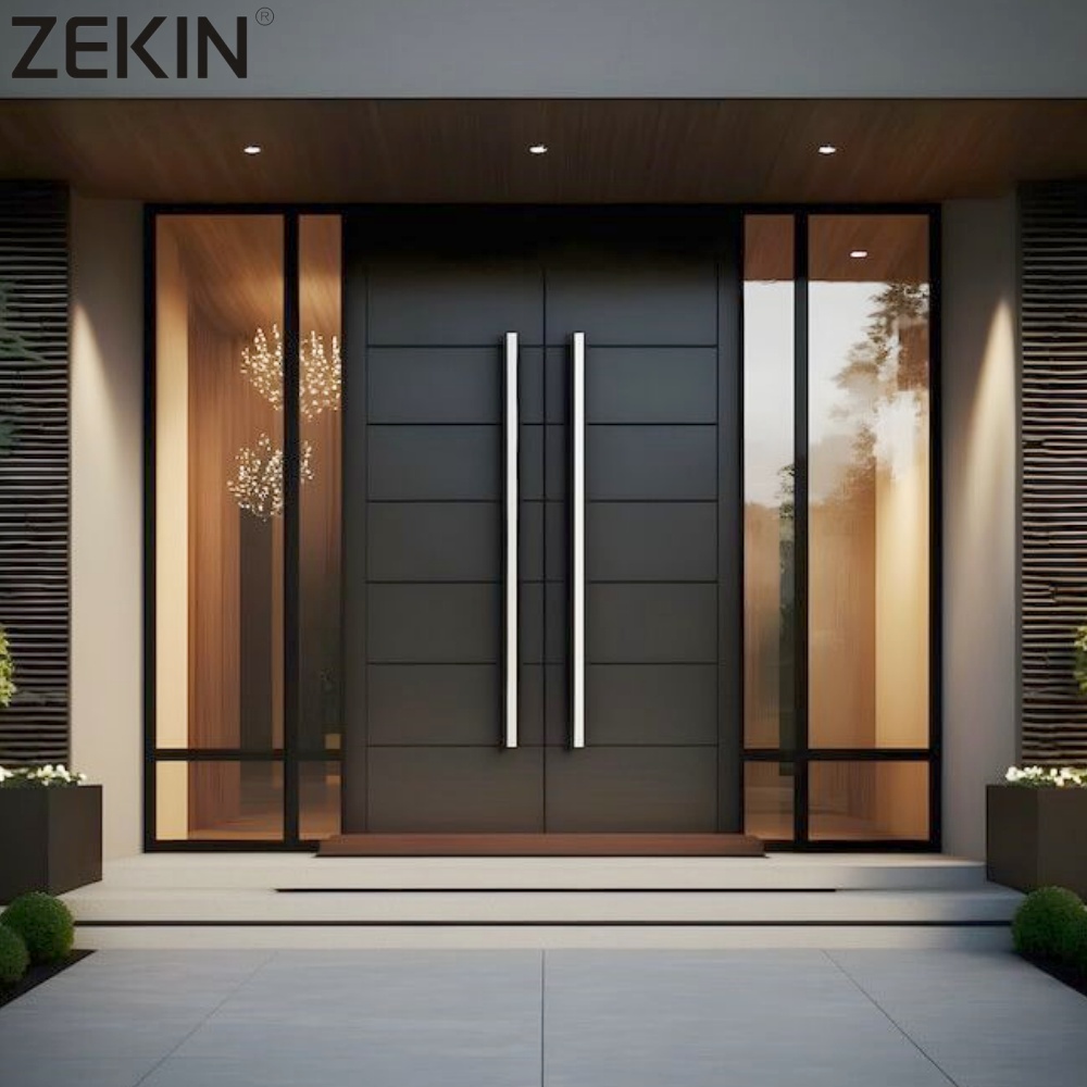 Puerta doble de aluminio ZEKIN para entrada principal de casas, puerta de cristal de lujo, antirrobo, puertas exteriores dobles para entrada principal, puerta doble de entrada.