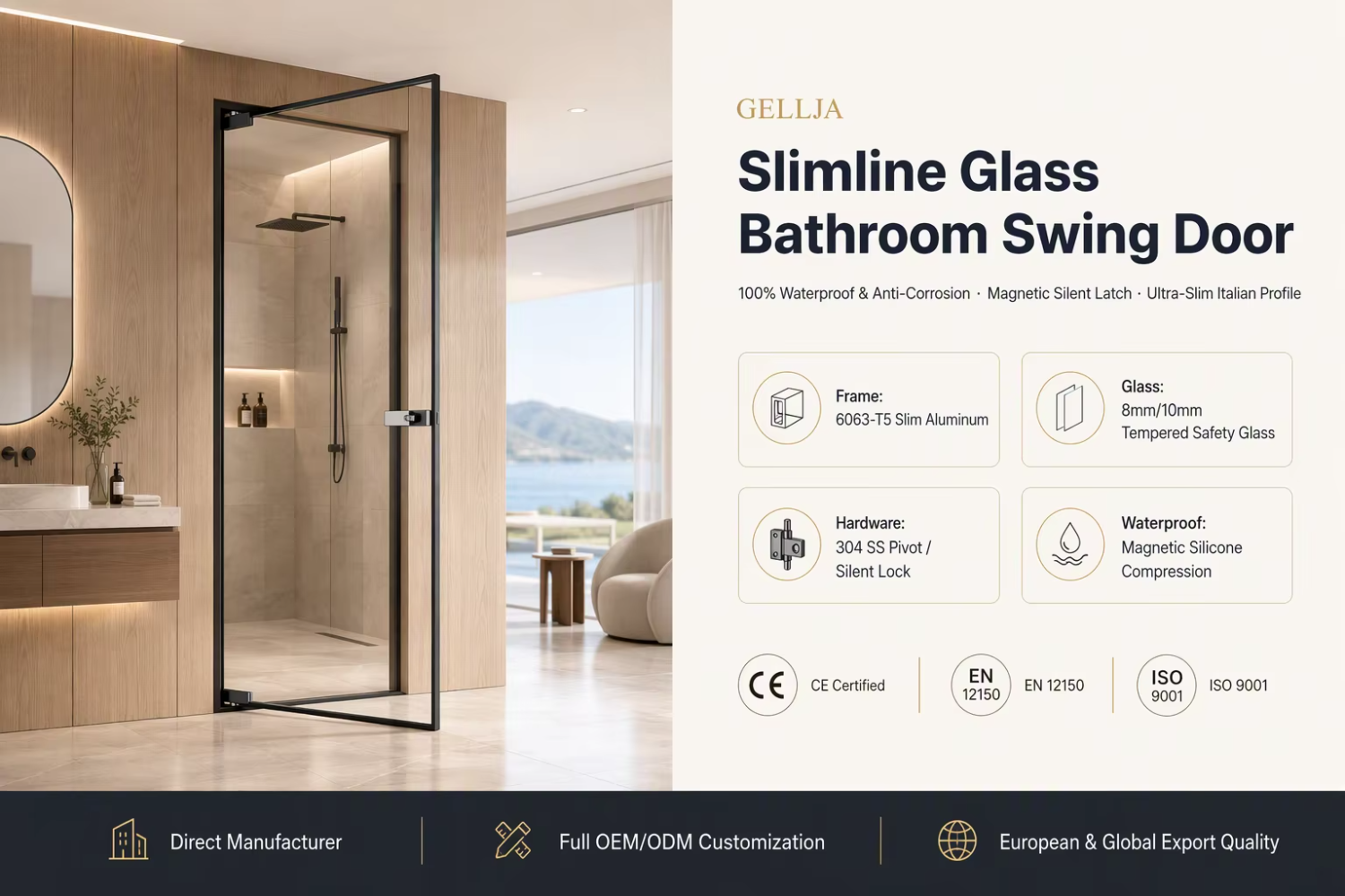 Puerta abatible de aluminio y vidrio diseño moderno francés