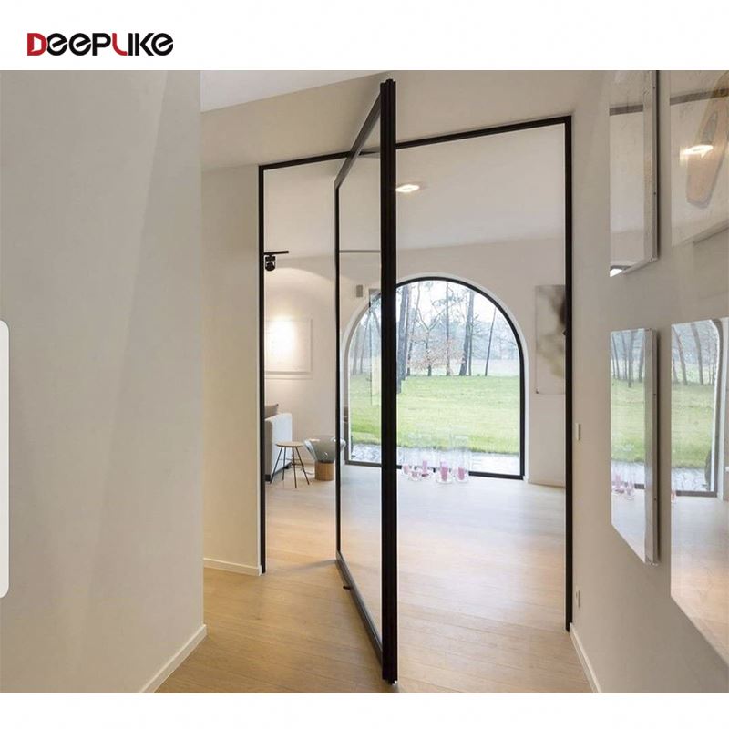 Puerta de entrada grande de aluminio con múltiples paneles, puerta pivotante giratoria de vidrio para el hogar.