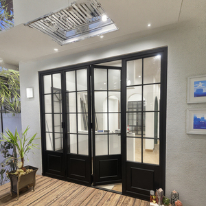 Puertas de entrada de aleación de aluminio estilo retro francés, villa moderna con acabados modernos, resistentes al viento, balcón de cuatro hojas, puerta doble exterior